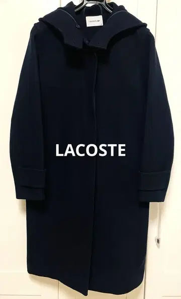 LACOSTE 후드 부착 롱 울 100% 코트 38 네이비