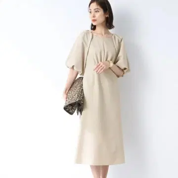 [ 새상품급 ] INDIVI 워셔블 벌룬 슬리브 롱 원피스