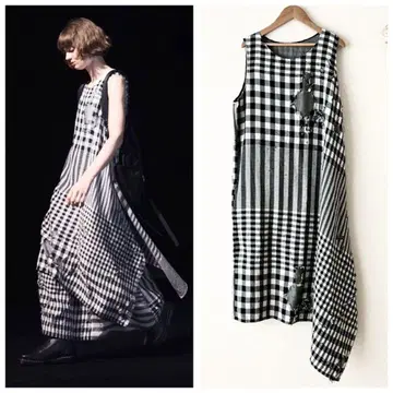 Y'S 19SS 데미지 가공 크러쉬 아지메 랜덤 체크 원피스