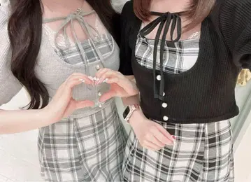 evelyn 리본 체크 미니 OP 블랙