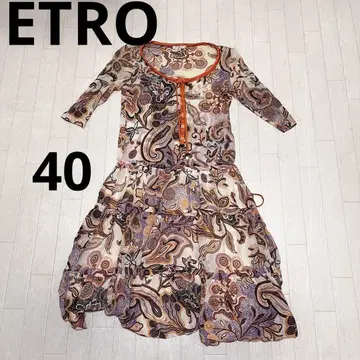 유168 ETRO 7부 소매 롱 원피스 시어 올 패턴 하프 버튼