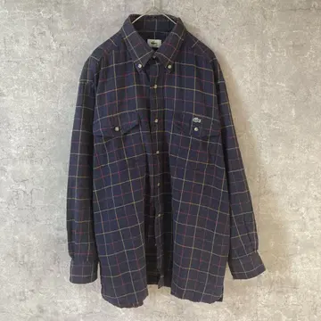 LACOSTE 그래픽 체크 셔츠 플란넬 셔츠 긴팔 M 사이즈 루즈핏