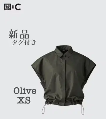 새상품 택 포함 유니클로C 크롭 슬리브리스 셔츠 올리브 XS