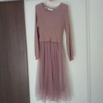 새상품 MAJESTIC LEGON 튤 도킹 니트 원피스 모카