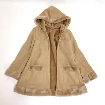 핑크하우스 무스탕 코트 퍼 울트라 웜 베이지 자수 로고