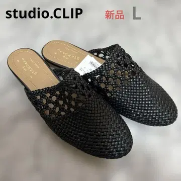 새상품 스튜디오 클립 블랙 메쉬 샌들 뮬 로우힐 여성용 L