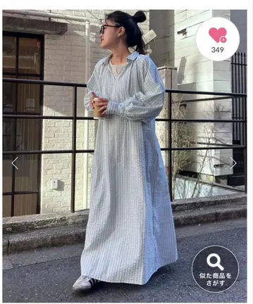 파랑과 하양 스트라이프 긴팔 셔츠 원피스