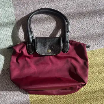 버건디 나일론 가죽 핸드백