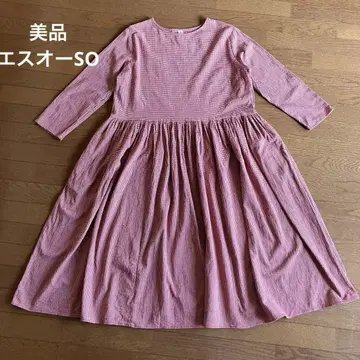 새상품급 SO 원피스 깅엄 체크 빨간색 프리 사이즈 여유로운 긴팔
