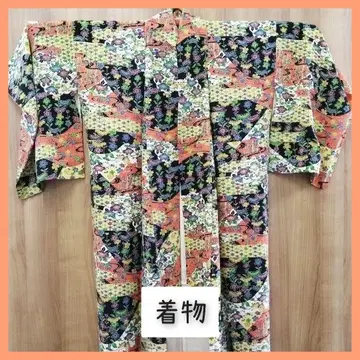 기모노 올 패턴 주황 일본 의류 다도