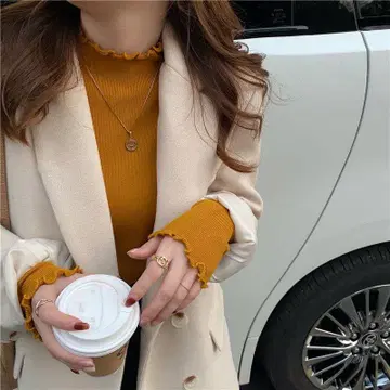 머스타드색 리브 니트