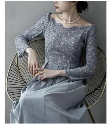 발레 넥 스캘럽 레이스 드레스 원피스 원피스 드레스 긴팔 롱