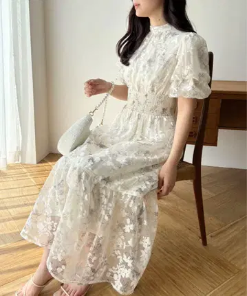 [ NICE CLAUP ] 완판 컬러 꽃무늬 반팔 롱 원피스 보타이