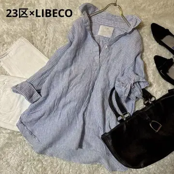 23구 LIBECO 린넨 100% 스트라이프 패턴 스키퍼 셔츠 44 블루