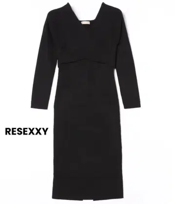 RESEXXY 프론트 크로스 니트 타이 트 원피스 블랙
