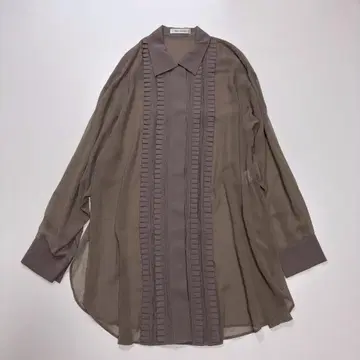 1879 벨 빈티지 블라우스 셔츠 플리츠 시어 긴팔 프릴