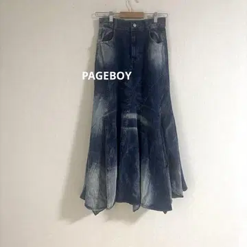 PAGEBOY 시어 블리치 데님 롱 스커트 플레어 맥시 길이