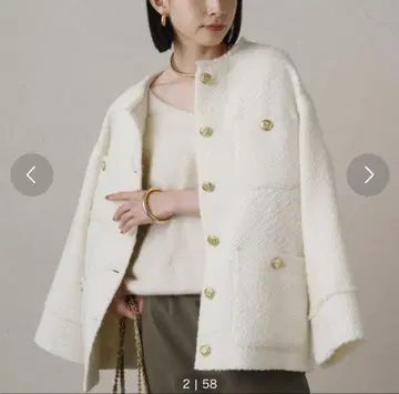 Lunaglass 화이트 노카라 자켓 트위드 자켓