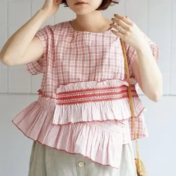 뷔르데사봉 스모킹 체크 블라우스 레드 빨간색