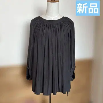 새상품 코무사 다크 브라운 반소매 플리츠 셔츠 미사용 택 포함
