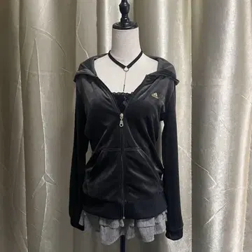 adidas 벨로아 후드티 로고 자수 archive 다크코어