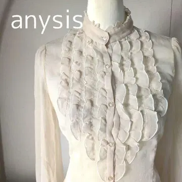 anysis 프릴 넥 시어 프릴 블라우스 키나리 시어 도트