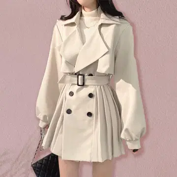 Myurina 플리츠 플레어 트렌치코트 원피스 코트 miumiu 양산형