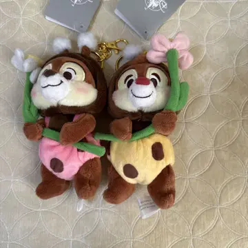 디즈니 스토어 칩 데일 봉제 인형 키체인 키링 꽃 벌