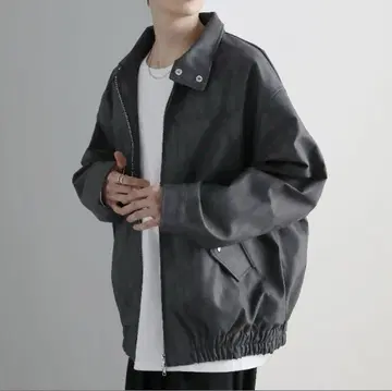 ETELIO 더블 지퍼 가죽 자켓 숏 블루종