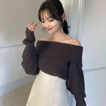 anuans 라쿤 믹스 오프숄더 니트 풀오버