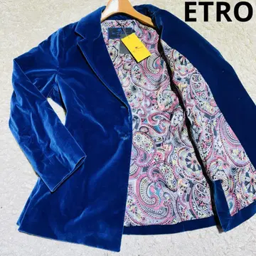 택 포함 새상품 ETRO 테일러드 자켓 벨로아 페이즐리 블루