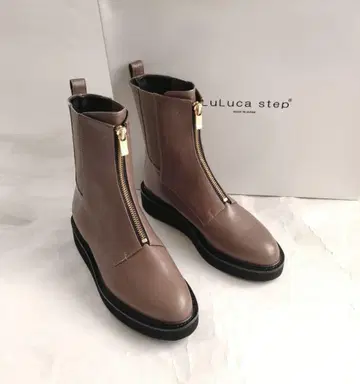 23cm/오크 루루카 스텝 프론트 지퍼 사이드 고어 가죽 부츠 천연 가죽