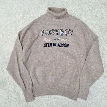 포쉬 보이 90's 빈티지 터틀넥 스웨터 베이지 자수