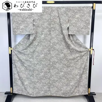 코몬 작은 꽃과 풀 무늬 조지쥐색 크레이프 원단 K-4408