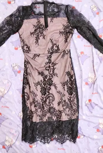 레이스 타이트 드레스 핑크 x 블랙