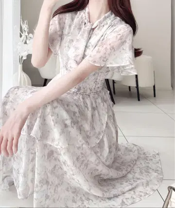 [ mily bilet ] 쉬폰 양류 무라 패턴 원피스 L 핑크