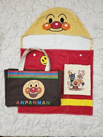 호빵맨 후드 부착 타월과 백 세트