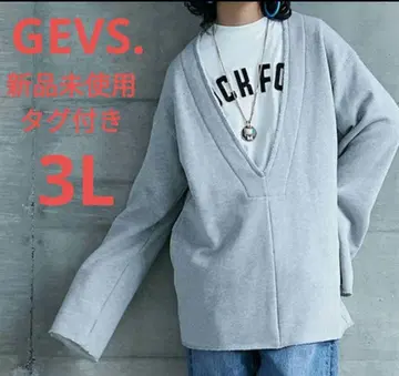 GEVS. 빅 사이즈 SMILELAND 깊은 V넥 쭈리 풀오버