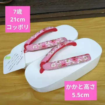 7세용 꽃무늬 하나오 일본 나막신 21cm