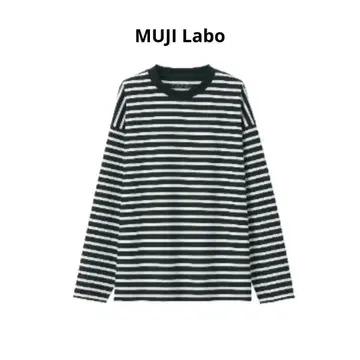 MUJI Labo 초장면 천축편직 크루넥 긴팔 면 T셔츠