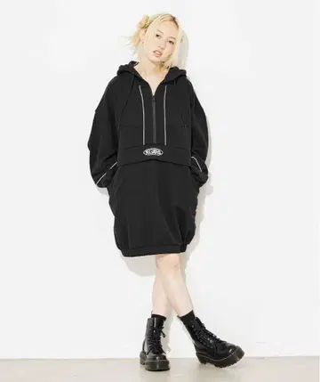 [ X-girl ] SWEAT ANORAK DRESS 블랙 원피스 긴팔
