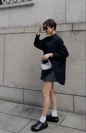 택 포함 새상품 마차트 machatt 스탠드 카라 오버 셔츠 네이비