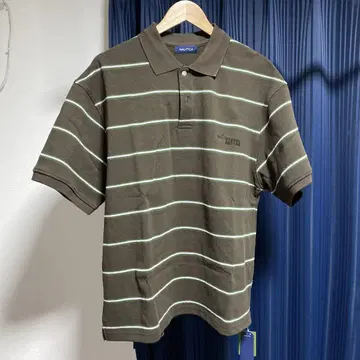 NAUTICA 브라운 스트라이프 피케 셔츠
