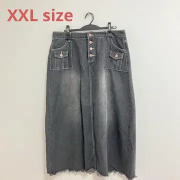 JEANS 버튼 포함 빅 사이즈 컷팅 데님 스커트 XXL