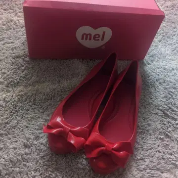 melissamel 리본 포함 레드 플랫슈즈