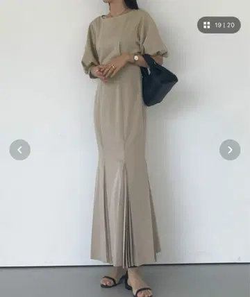 퍼프 슬리브 사이드 플리츠 머메이드 원피스