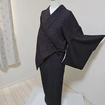 순수 실크 린넨 아사하 문양 코몬 블랙 기장 161cm 화장 68cm
