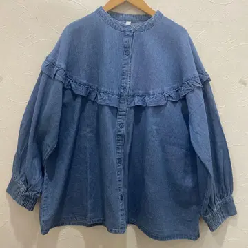 루필리안 밴드 카라 데님 프릴 셔츠 긴팔 새상품