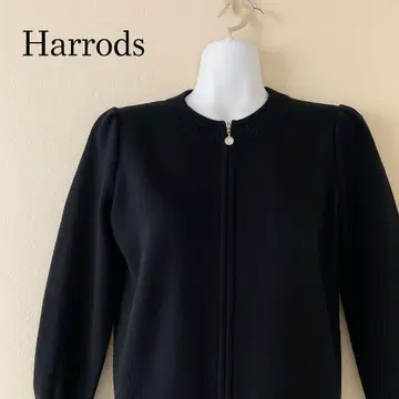 해롯 Harrods 지퍼 가디건 블랙 울 M 상당 비쥬 고급
