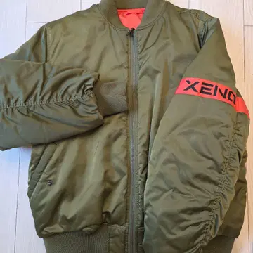 XENO 올리브색 MA-1 자켓 오렌지 로고 리버서블